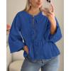imagePRETTYGARDEN Womens Spring Fall Babydoll Peplum Blouse Shirt Puff Long Sleeve Bow Tie Front Trendy Cute Y2K Going Out TopsSolid Royal Blue