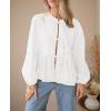imagePRETTYGARDEN Womens Spring Fall Babydoll Peplum Blouse Shirt Puff Long Sleeve Bow Tie Front Trendy Cute Y2K Going Out TopsWhite