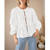 imagePRETTYGARDEN Womens Spring Fall Babydoll Peplum Blouse Shirt Puff Long Sleeve Bow Tie Front Trendy Cute Y2K Going Out TopsWhite