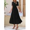 imagePRETTYGARDEN Womens Summer Casual Short Sleeve V Neck Midi Dresses 2025 Spring Aline Tiered Wedding Guest DressBlack