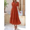 imagePRETTYGARDEN Womens Summer Casual Short Sleeve V Neck Midi Dresses 2025 Spring Aline Tiered Wedding Guest DressBrick Red