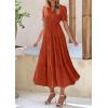 imagePRETTYGARDEN Womens Summer Casual Short Sleeve V Neck Midi Dresses 2025 Spring Aline Tiered Wedding Guest DressBrick Red