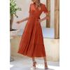 imagePRETTYGARDEN Womens Summer Casual Short Sleeve V Neck Midi Dresses 2025 Spring Aline Tiered Wedding Guest DressBrick Red