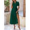 imagePRETTYGARDEN Womens Summer Casual Short Sleeve V Neck Midi Dresses 2025 Spring Aline Tiered Wedding Guest DressGreen