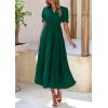 imagePRETTYGARDEN Womens Summer Casual Short Sleeve V Neck Midi Dresses 2025 Spring Aline Tiered Wedding Guest DressGreen