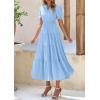 imagePRETTYGARDEN Womens Summer Casual Short Sleeve V Neck Midi Dresses 2025 Spring Aline Tiered Wedding Guest DressLight Blue