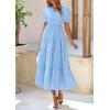 imagePRETTYGARDEN Womens Summer Casual Short Sleeve V Neck Midi Dresses 2025 Spring Aline Tiered Wedding Guest DressLight Blue