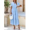 imagePRETTYGARDEN Womens Summer Casual Short Sleeve V Neck Midi Dresses 2025 Spring Aline Tiered Wedding Guest DressLight Blue