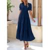 imagePRETTYGARDEN Womens Summer Casual Short Sleeve V Neck Midi Dresses 2025 Spring Aline Tiered Wedding Guest DressNavy