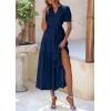 imagePRETTYGARDEN Womens Summer Casual Short Sleeve V Neck Midi Dresses 2025 Spring Aline Tiered Wedding Guest DressNavy