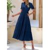 imagePRETTYGARDEN Womens Summer Casual Short Sleeve V Neck Midi Dresses 2025 Spring Aline Tiered Wedding Guest DressNavy