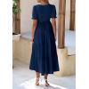 imagePRETTYGARDEN Womens Summer Casual Short Sleeve V Neck Midi Dresses 2025 Spring Aline Tiered Wedding Guest DressNavy