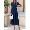 imagePRETTYGARDEN Womens Summer Casual Short Sleeve V Neck Midi Dresses 2025 Spring Aline Tiered Wedding Guest DressNavy