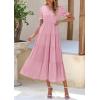imagePRETTYGARDEN Womens Summer Casual Short Sleeve V Neck Midi Dresses 2025 Spring Aline Tiered Wedding Guest DressPink