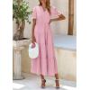 imagePRETTYGARDEN Womens Summer Casual Short Sleeve V Neck Midi Dresses 2025 Spring Aline Tiered Wedding Guest DressPink