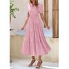 imagePRETTYGARDEN Womens Summer Casual Short Sleeve V Neck Midi Dresses 2025 Spring Aline Tiered Wedding Guest DressPink