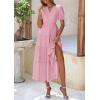 imagePRETTYGARDEN Womens Summer Casual Short Sleeve V Neck Midi Dresses 2025 Spring Aline Tiered Wedding Guest DressPink