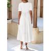 imagePRETTYGARDEN Womens Summer Casual Short Sleeve V Neck Midi Dresses 2025 Spring Aline Tiered Wedding Guest DressWhite