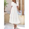 imagePRETTYGARDEN Womens Summer Casual Short Sleeve V Neck Midi Dresses 2025 Spring Aline Tiered Wedding Guest DressWhite