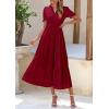 imagePRETTYGARDEN Womens Summer Casual Short Sleeve V Neck Midi Dresses 2025 Spring Aline Tiered Wedding Guest DressWine Red