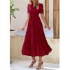 imagePRETTYGARDEN Womens Summer Casual Short Sleeve V Neck Midi Dresses 2025 Spring Aline Tiered Wedding Guest DressWine Red