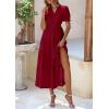 imagePRETTYGARDEN Womens Summer Casual Short Sleeve V Neck Midi Dresses 2025 Spring Aline Tiered Wedding Guest DressWine Red
