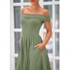 imagePRETTYGARDEN Womens Summer Off Shoulder Sleeveless Midi Dress Cocktail A Line Flowy Wedding Guest Dresses with PocketsArmy Green