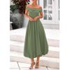 imagePRETTYGARDEN Womens Summer Off Shoulder Sleeveless Midi Dress Cocktail A Line Flowy Wedding Guest Dresses with PocketsArmy Green