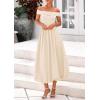 imagePRETTYGARDEN Womens Summer Off Shoulder Sleeveless Midi Dress Cocktail A Line Flowy Wedding Guest Dresses with PocketsBeige