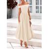 imagePRETTYGARDEN Womens Summer Off Shoulder Sleeveless Midi Dress Cocktail A Line Flowy Wedding Guest Dresses with PocketsBeige