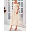 imagePRETTYGARDEN Womens Summer Off Shoulder Sleeveless Midi Dress Cocktail A Line Flowy Wedding Guest Dresses with PocketsBeige