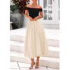 imagePRETTYGARDEN Womens Summer Off Shoulder Sleeveless Midi Dress Cocktail A Line Flowy Wedding Guest Dresses with PocketsBlack Apricot