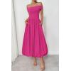 imagePRETTYGARDEN Womens Summer Off Shoulder Sleeveless Midi Dress Cocktail A Line Flowy Wedding Guest Dresses with PocketsRose Red