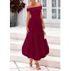 imagePRETTYGARDEN Womens Summer Off Shoulder Sleeveless Midi Dress Cocktail A Line Flowy Wedding Guest Dresses with PocketsWine Red
