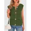 imagePRETTYGARDEN Womens Summer Sweaters Vest 2025 Sleeveless Button Down Cropped Pockets Chunky Knit Cardigan Trendy Tank TopsArmy Green