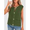 imagePRETTYGARDEN Womens Summer Sweaters Vest 2025 Sleeveless Button Down Cropped Pockets Chunky Knit Cardigan Trendy Tank TopsArmy Green