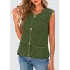 imagePRETTYGARDEN Womens Summer Sweaters Vest 2025 Sleeveless Button Down Cropped Pockets Chunky Knit Cardigan Trendy Tank TopsArmy Green