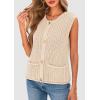 imagePRETTYGARDEN Womens Summer Sweaters Vest 2025 Sleeveless Button Down Cropped Pockets Chunky Knit Cardigan Trendy Tank TopsBeige