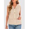 imagePRETTYGARDEN Womens Summer Sweaters Vest 2025 Sleeveless Button Down Cropped Pockets Chunky Knit Cardigan Trendy Tank TopsBeige