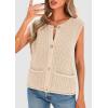 imagePRETTYGARDEN Womens Summer Sweaters Vest 2025 Sleeveless Button Down Cropped Pockets Chunky Knit Cardigan Trendy Tank TopsBeige