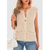 imagePRETTYGARDEN Womens Summer Sweaters Vest 2025 Sleeveless Button Down Cropped Pockets Chunky Knit Cardigan Trendy Tank TopsBeige