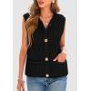 imagePRETTYGARDEN Womens Summer Sweaters Vest 2025 Sleeveless Button Down Cropped Pockets Chunky Knit Cardigan Trendy Tank TopsBlack