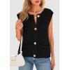 imagePRETTYGARDEN Womens Summer Sweaters Vest 2025 Sleeveless Button Down Cropped Pockets Chunky Knit Cardigan Trendy Tank TopsBlack