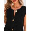 imagePRETTYGARDEN Womens Summer Sweaters Vest 2025 Sleeveless Button Down Cropped Pockets Chunky Knit Cardigan Trendy Tank TopsBlack