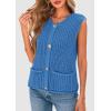 imagePRETTYGARDEN Womens Summer Sweaters Vest 2025 Sleeveless Button Down Cropped Pockets Chunky Knit Cardigan Trendy Tank TopsBlue