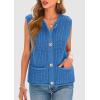 imagePRETTYGARDEN Womens Summer Sweaters Vest 2025 Sleeveless Button Down Cropped Pockets Chunky Knit Cardigan Trendy Tank TopsBlue