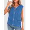 imagePRETTYGARDEN Womens Summer Sweaters Vest 2025 Sleeveless Button Down Cropped Pockets Chunky Knit Cardigan Trendy Tank TopsBlue