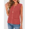 imagePRETTYGARDEN Womens Summer Sweaters Vest 2025 Sleeveless Button Down Cropped Pockets Chunky Knit Cardigan Trendy Tank TopsBrick Red
