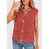 imagePRETTYGARDEN Womens Summer Sweaters Vest 2025 Sleeveless Button Down Cropped Pockets Chunky Knit Cardigan Trendy Tank TopsBrick Red