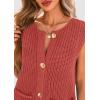 imagePRETTYGARDEN Womens Summer Sweaters Vest 2025 Sleeveless Button Down Cropped Pockets Chunky Knit Cardigan Trendy Tank TopsBrick Red